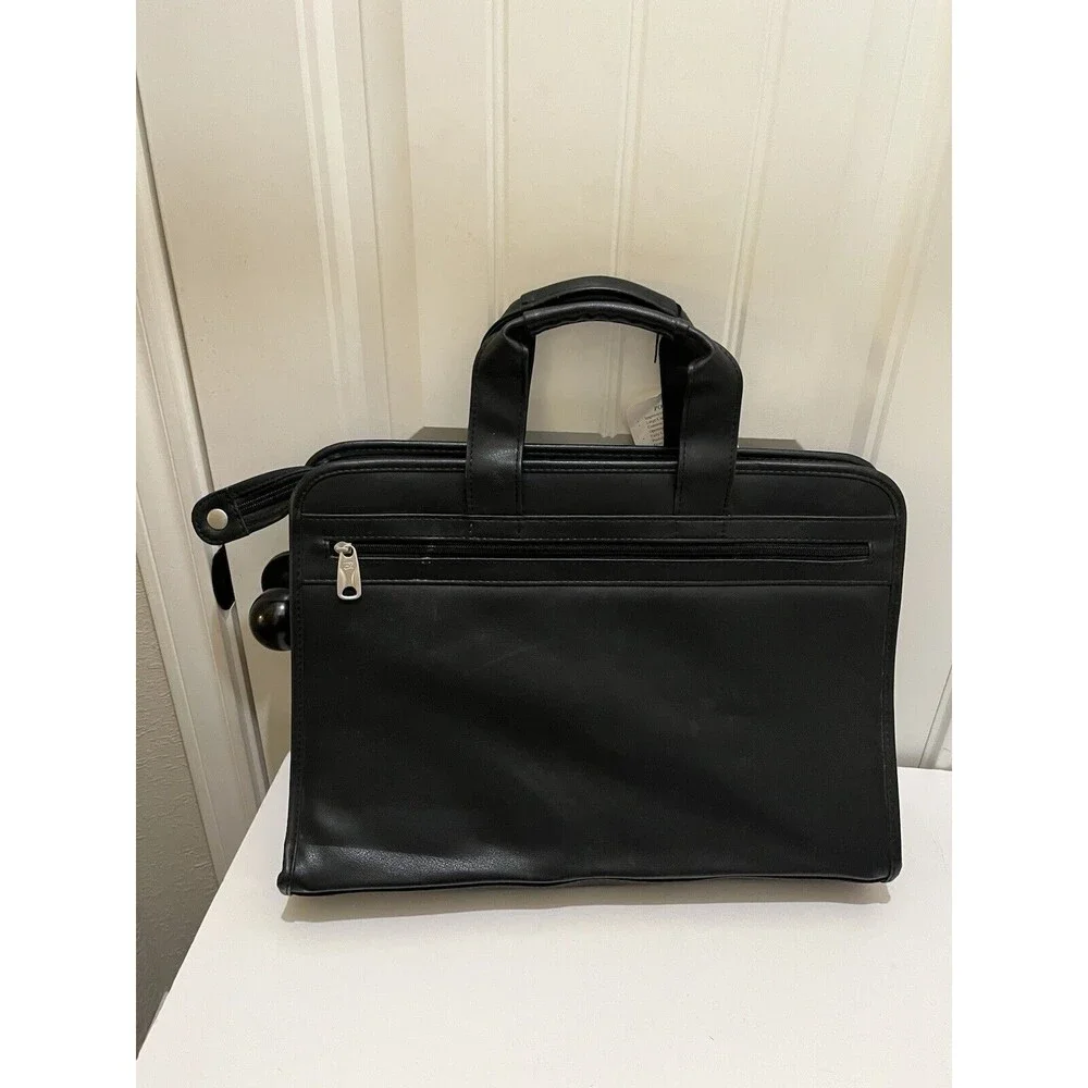 American Tourister Black Faux Leather Carry On Luggage Bag Suitcase Travel NEW